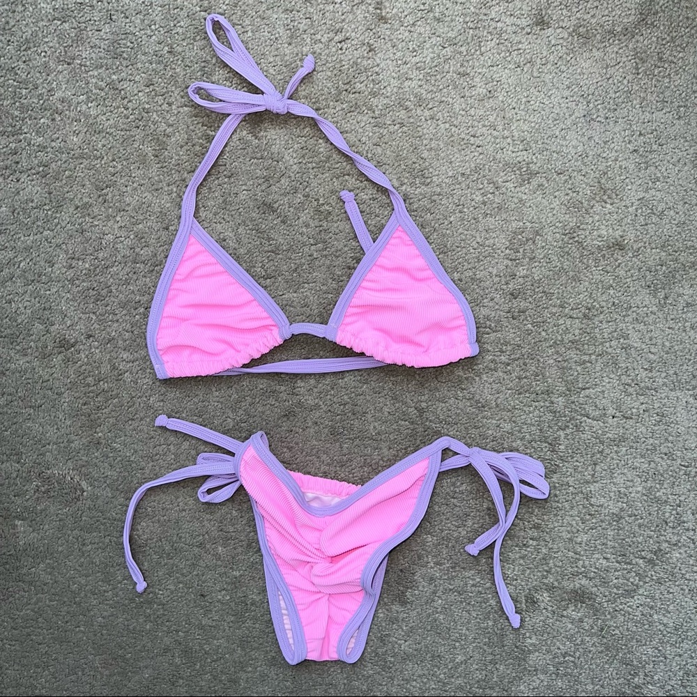 pink fairy rib tie side bikini set 👙